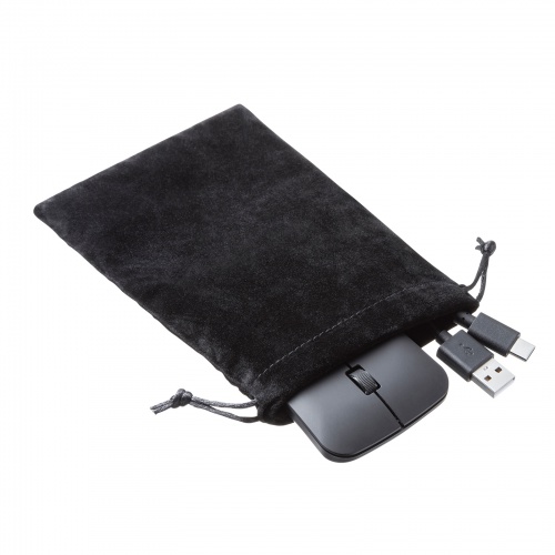 マウス（薄型・Bluetooth ＆ USB Aワイヤレス・5ボタン・戻る進むボタン・USB充電式・IRセンサー・折りたたみ式・マルチペアリング対応・ポーチ付き・ブラック）