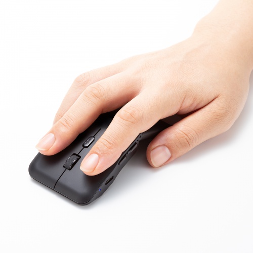 マウス（薄型・Bluetooth ＆ USB Aワイヤレス・5ボタン・戻る進むボタン・USB充電式・IRセンサー・折りたたみ式・マルチペアリング対応・ポーチ付き・ブラック）