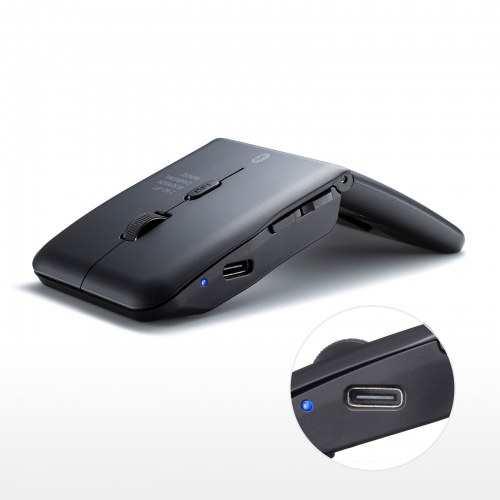 マウス（薄型・Bluetooth ＆ USB Aワイヤレス・5ボタン・戻る進むボタン・USB充電式・IRセンサー・折りたたみ式・マルチペアリング対応・ポーチ付き・ブラック）