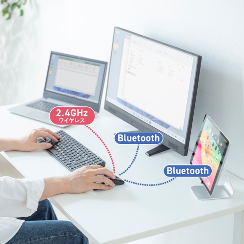 マウス（薄型・Bluetooth ＆ USB Aワイヤレス・5ボタン・戻る進むボタン・USB充電式・IRセンサー・折りたたみ式・マルチペアリング対応・ポーチ付き・ブラック）