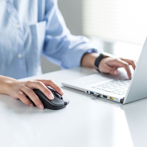 ワイヤレスマウス(無線・2.4G・ブルーLED・5ボタン・DPI切替・ラバー塗装・左右対称・電池式・中型・名入れ対応・ガンメタ・サンワサプライ)