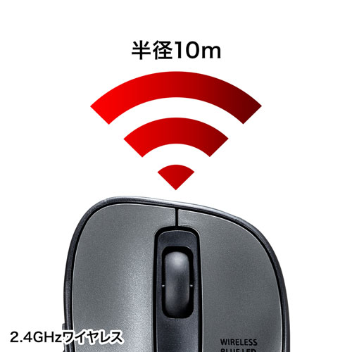 静音ワイヤレスマウス(無線・2.4G・ブルーLED・5ボタン・DPI切替・電池式・中型・ガンメタ・サンワサプライ)