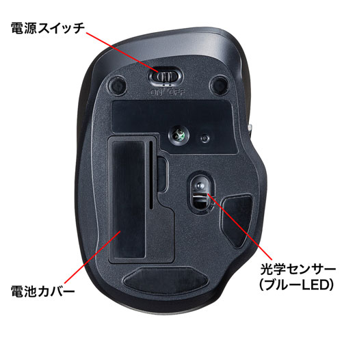 静音ワイヤレスマウス(無線・2.4G・ブルーLED・5ボタン・DPI切替・電池式・中型・レッド・サンワサプライ)