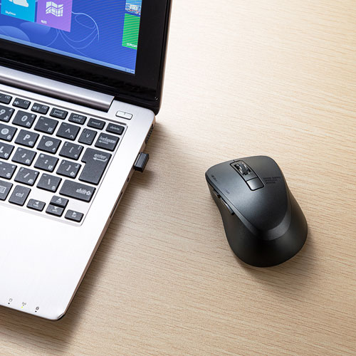 静音ワイヤレスマウス(無線・2.4G・ブルーLED・5ボタン・DPI切替・電池式・小型・ボタン割付対応・ブラック・サンワサプライ)
