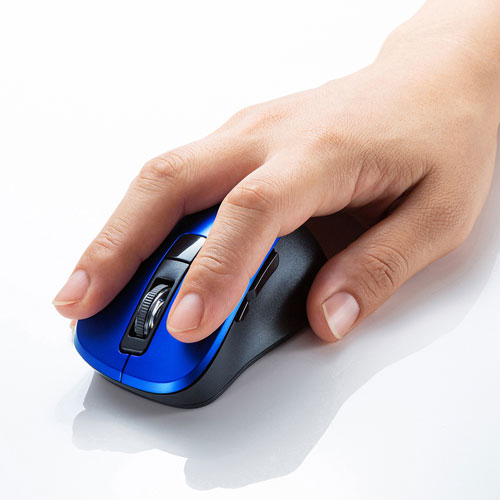 静音ワイヤレスマウス(無線・2.4G・ブルーLED・5ボタン・DPI切替・電池式・小型・ボタン割付対応・ブルー・サンワサプライ)