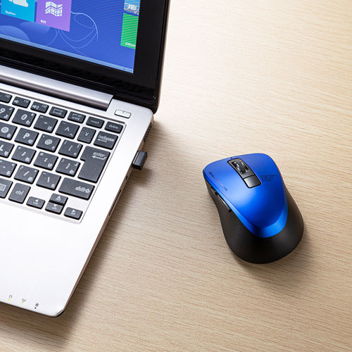 静音ワイヤレスマウス(無線・2.4G・ブルーLED・5ボタン・DPI切替・電池式・小型・ボタン割付対応・ブルー・サンワサプライ)