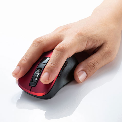 静音ワイヤレスマウス(無線・2.4G・ブルーLED・5ボタン・DPI切替・電池式・小型・ボタン割付対応・レッド・サンワサプライ)