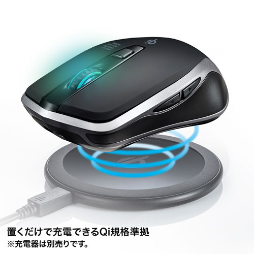 静音ワイヤレスマウス（無線・2.4G・ブルーLED・5ボタン・DPI切替・電池式・左利き・中型・ブラック・サンワサプライ）