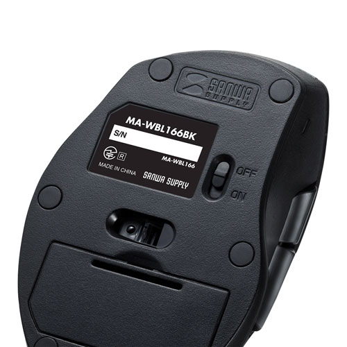 マウス（静音・ワイヤレス・ブルーLED・5ボタン・中型・ブラック）