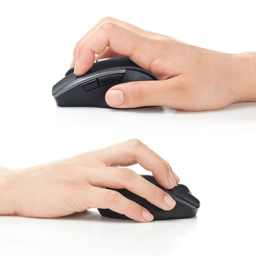 マウス（静音・ワイヤレス・ブルーLED・5ボタン・中型・ブラック）