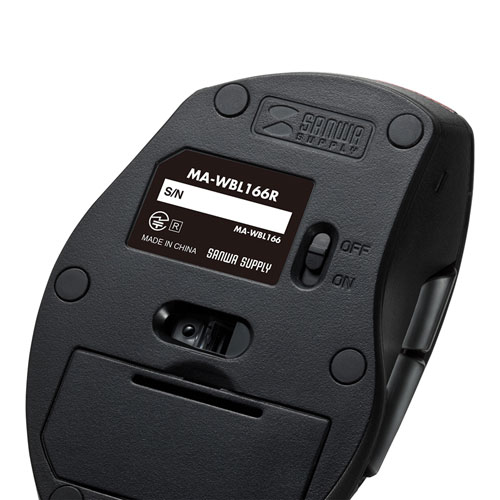 マウス（静音・ワイヤレス・ブルーLED・5ボタン・中型・レッド）