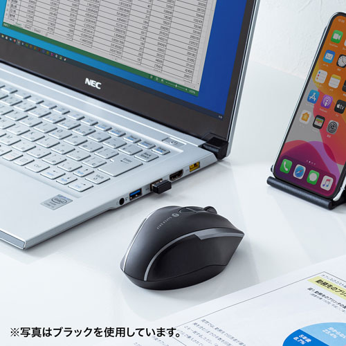 マウス（静音・ワイヤレス・ブルーLED・5ボタン・中型・レッド）