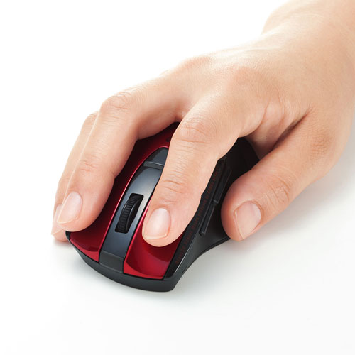 マウス（静音・ワイヤレス・ブルーLED・5ボタン・中型・レッド）