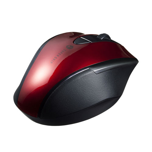 マウス（静音・ワイヤレス・ブルーLED・5ボタン・中型・レッド）