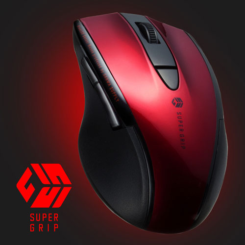 マウス（静音・ワイヤレス・ブルーLED・5ボタン・中型・レッド）