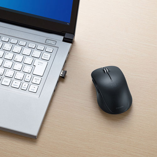 【アウトレット･訳あり・セール】マウス（ワイヤレス・ブルーLED・静音・5ボタン・左右スクロール・ブラック）