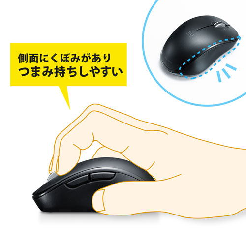 【アウトレット･訳あり・セール】マウス（ワイヤレス・ブルーLED・静音・5ボタン・左右スクロール・ブラック）