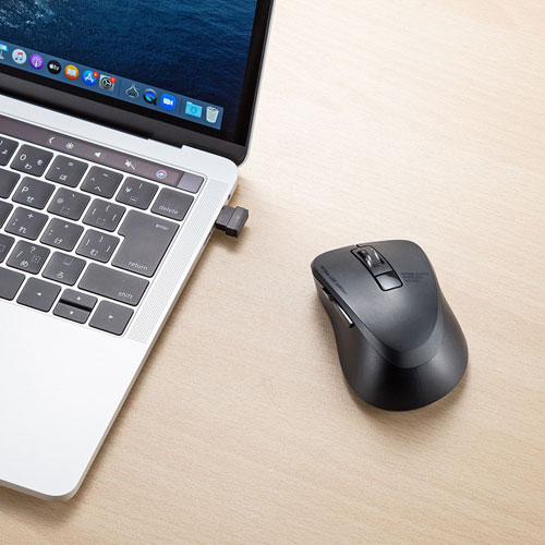 静音ワイヤレスマウス（5ボタン・タイプC・ブルーLED・DPI切替・ボタン割付対応・iPhone15・iPhone15plus・ブラック） MA-WBLC153BK サンワサプライ