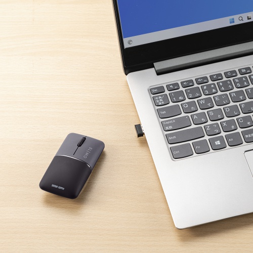 モバイルマウス SLIMO（2.4GHzワイヤレス・USB A接続・・スリム・軽量・静音・収納できる充電ケーブル・ブラック）MA-WBS310BK
