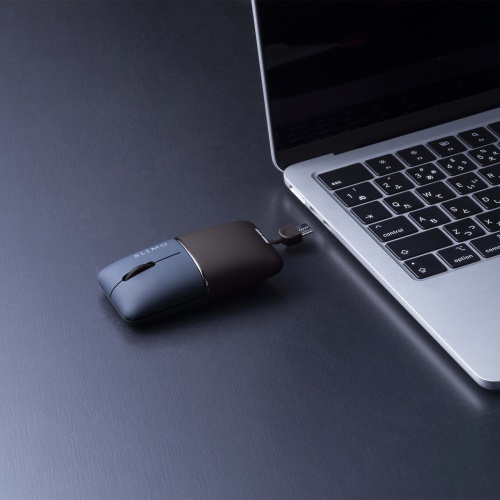 モバイルマウス SLIMO（2.4GHzワイヤレス・USB A接続・・スリム・軽量・静音・収納できる充電ケーブル・ネイビー）MA-WBS310NV