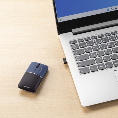 モバイルマウス SLIMO（2.4GHzワイヤレス・USB A接続・・スリム・軽量・静音・収納できる充電ケーブル・ネイビー）MA-WBS310NV
