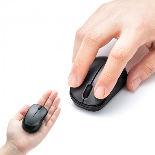 静音ワイヤレスマウス（ブルーLED・超小型・超軽量・無線・2.4Ｇ・3ボタン・電池式・左右対称・ダークシルバー）