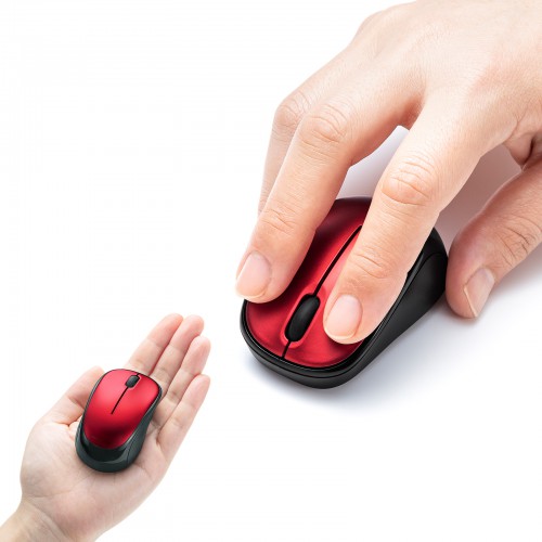 静音ワイヤレスマウス（ブルーLED・超小型・超軽量・無線・2.4Ｇ・3ボタン・電池式・左右対称・レッド）