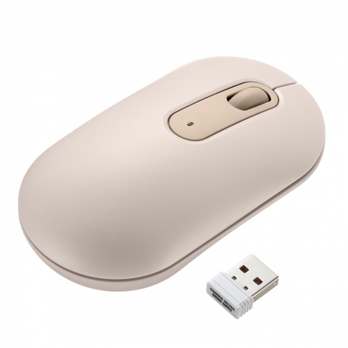 ワイヤレスマウス（無線・2.4GHz・ブルーLED・静音・薄型小型・持ち運び・かわいい・3ボタン・左右対称・DPI切替・ベージュ）