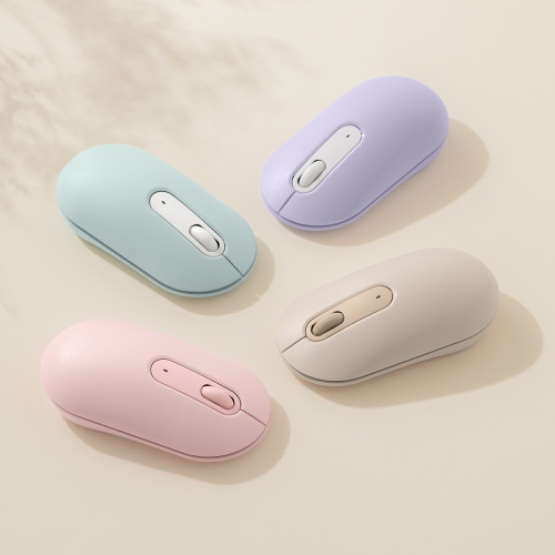 ワイヤレスマウス（無線・2.4GHz・ブルーLED・静音・薄型小型・持ち運び・かわいい・3ボタン・左右対称・DPI切替・ベージュ）