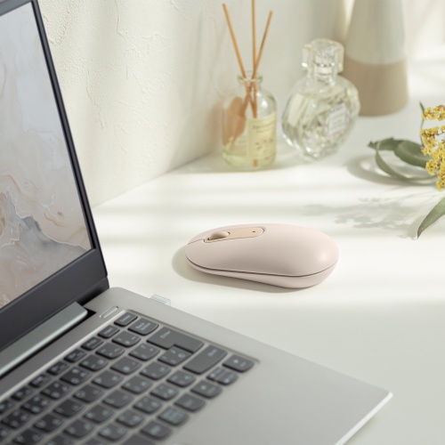 ワイヤレスマウス（無線・2.4GHz・ブルーLED・静音・薄型小型・持ち運び・かわいい・3ボタン・左右対称・DPI切替・ベージュ）