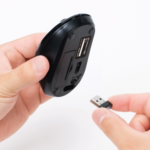 抗菌ワイヤレスマウス（静音・無線・2.4GHzワイヤレス・USB A接続・ブルーLED・単三電池・ブラック）MA-WBSK315BK