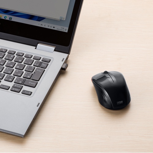 抗菌ワイヤレスマウス（静音・無線・2.4GHzワイヤレス・USB A接続・ブルーLED・単三電池・ブラック）MA-WBSK315BK