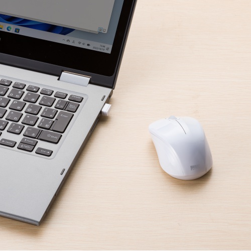 抗菌ワイヤレスマウス（静音・無線・2.4GHzワイヤレス・USB A接続・ブルーLED・単三電池・ホワイト）MA-WBSK315W