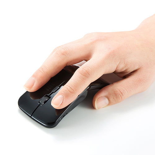 ワイヤレスマウス(無線・2.4G・IRセンサー・3ボタン・DPI切替・左右対称・折りたたみ・充電式・超薄型・ブラック・サンワサプライ)