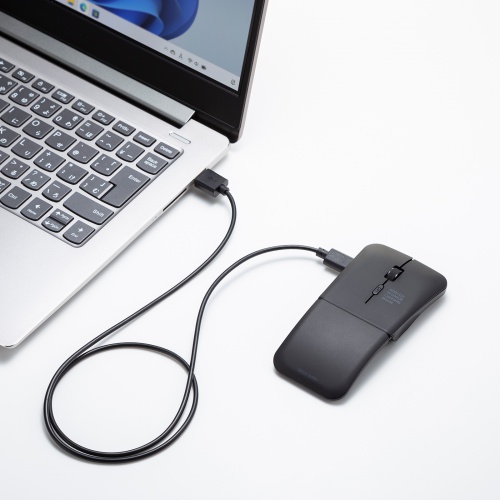マウス（薄型・USB Aワイヤレス・3ボタン・USB充電式・IRセンサー・折りたたみ式・マルチペアリング対応・ポーチ付き・ブラック）