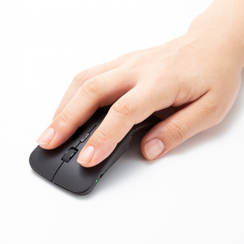マウス（薄型・USB Aワイヤレス・3ボタン・USB充電式・IRセンサー・折りたたみ式・マルチペアリング対応・ポーチ付き・ブラック）