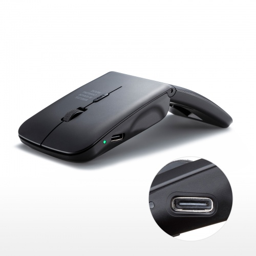 マウス（薄型・USB Aワイヤレス・3ボタン・USB充電式・IRセンサー・折りたたみ式・マルチペアリング対応・ポーチ付き・ブラック）