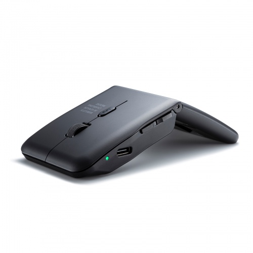 マウス（薄型・USB Aワイヤレス・5ボタン・戻る進むボタン・USB充電式・IRセンサー・折りたたみ式・マルチペアリング対応・ポーチ付き・ブラック）