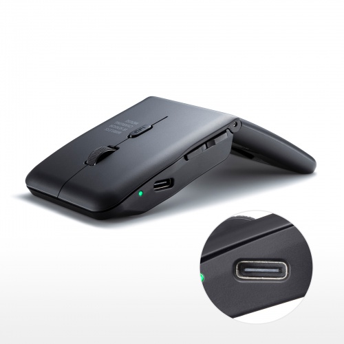 マウス（薄型・USB Aワイヤレス・5ボタン・戻る進むボタン・USB充電式・IRセンサー・折りたたみ式・マルチペアリング対応・ポーチ付き・ブラック）