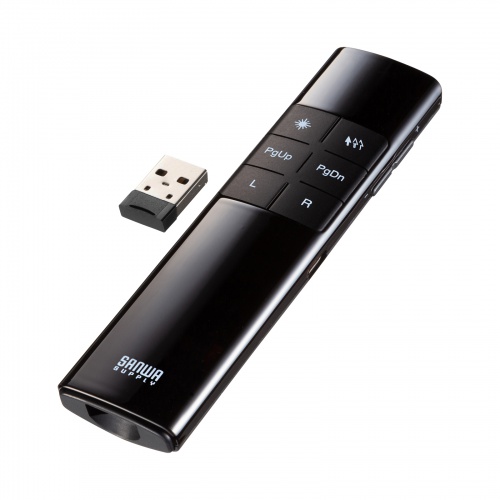 タイマー付きプレゼンテーションマウス（赤色光レーザーポインター付き・ソフトウェアレーザー機能・USB充電・抗菌仕様）MA-WPR14BKN