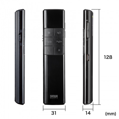 タイマー付きプレゼンテーションマウス（赤色光レーザーポインター付き・ソフトウェアレーザー機能・USB充電・抗菌仕様）MA-WPR14BKN