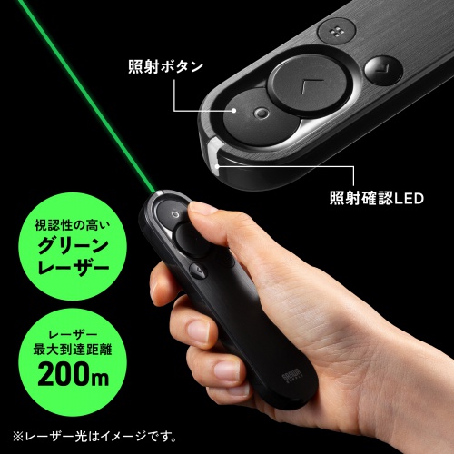 レーザーポインター（緑・グリーンレーザー・充電式・プレゼンテーション・ソフトウェアポインター・ジャイロ・3台同時カーソル操作・ポーチ付き）