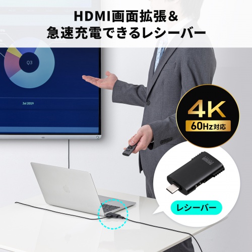 プレゼンテーションマウス（ワイヤレスプレゼンター・C-HDMI変換アダプタ付き・4K/60Hz・PD100W・PowerPoint・windows・mac）
