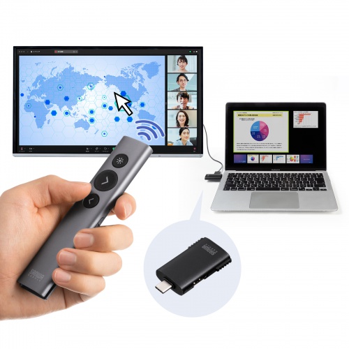 プレゼンテーションマウス（ワイヤレスプレゼンター・C-HDMI変換アダプタ付き・4K/60Hz・PD100W・PowerPoint・windows・mac）