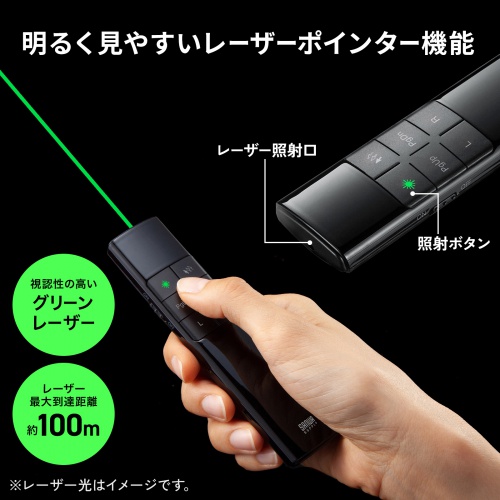 レーザーポインター（緑・グリーンレーザー・プレゼンテーション・マウス操作対応・タイマー機能付き）