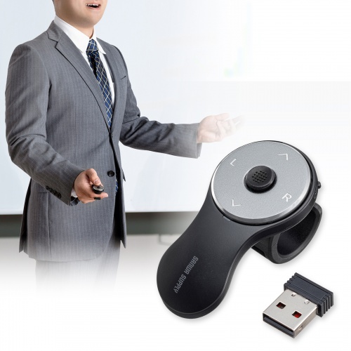 スティック搭載 リングマウス（USB A接続・ワイヤレス・5ボタン・USB充電式・フィンガーマウス・空中マウス・マット・ブラック） MA-WRING3BK サンワサプライ