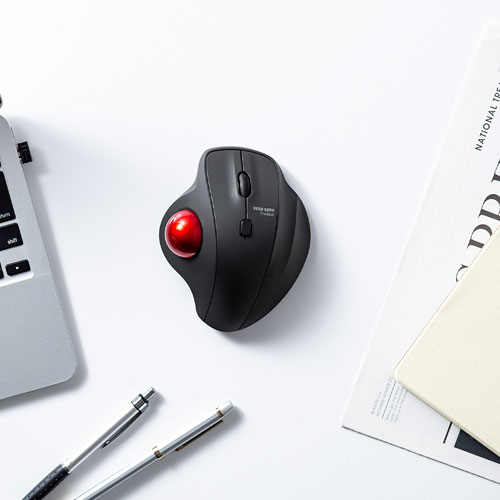 静音ワイヤレストラックボールマウス（無線・2.4G・光学センサー・3ボタン・DPI切替・電池式・ブラック・サンワサプライ)