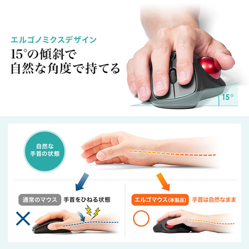 静音ワイヤレストラックボールマウス（無線・2.4G・光学センサー・3ボタン・DPI切替・電池式・ブラック・サンワサプライ)