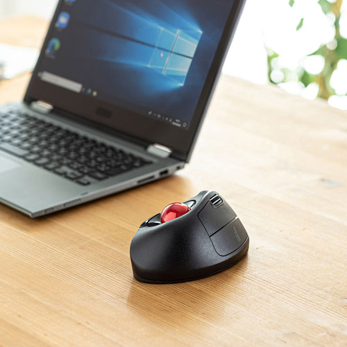 マウス（ワイヤレス・エルゴノミクス・トラックボール・静音・5ボタン・USB接続・ブラック）