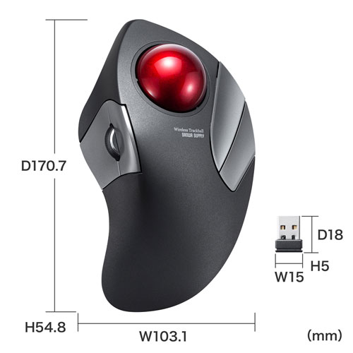 ワイヤレストラックボール（静音・5ボタン・人差し指/中指操作タイプ）MA-WTB182BK